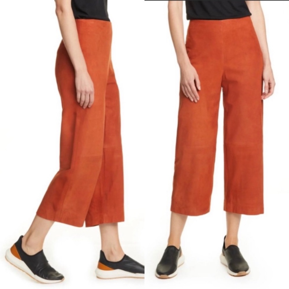 Vince Lamb Leather Wide Leg Cropped Pants